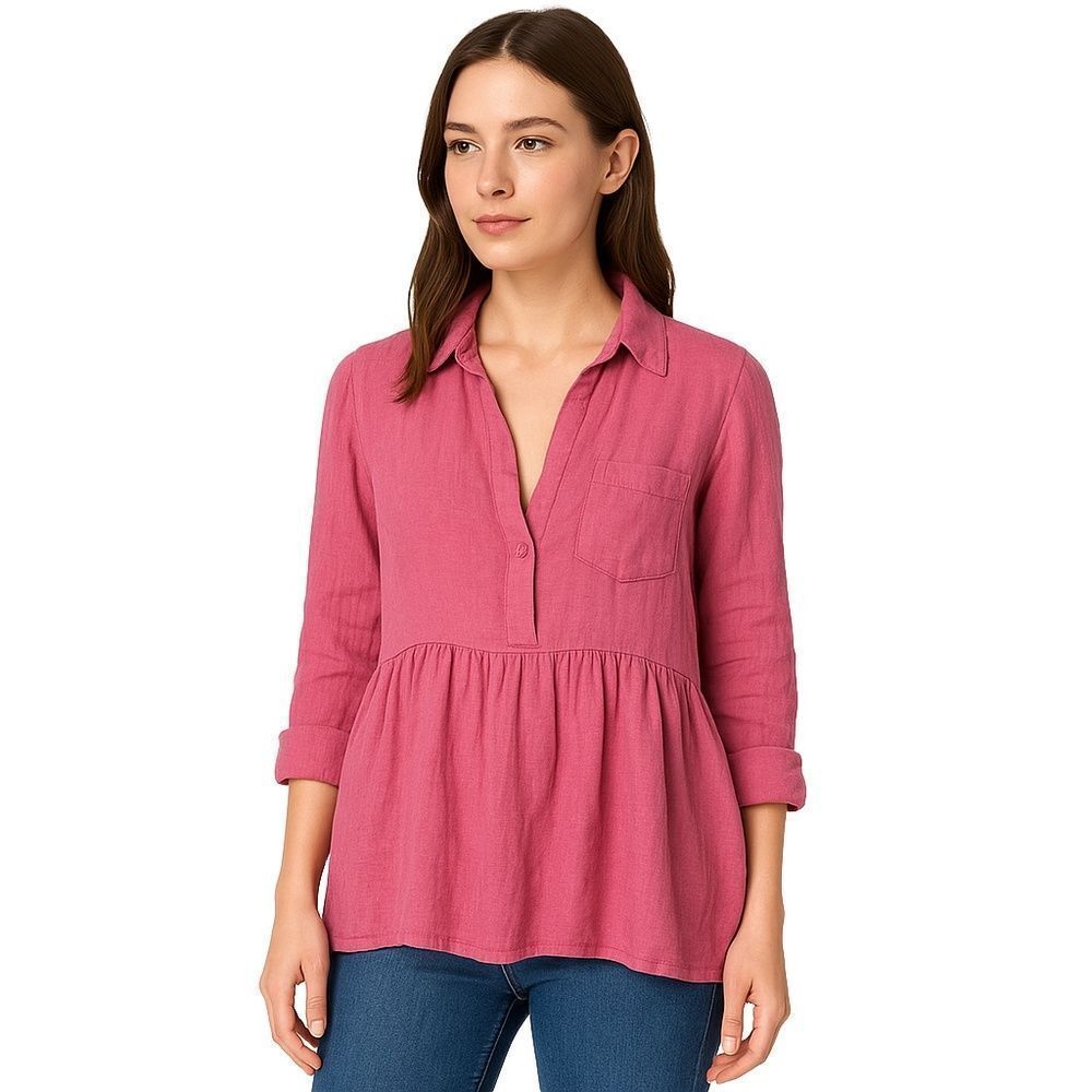 BlueBerry Pink Linen Boho Cottagecore Peasant Blouse Womens Small